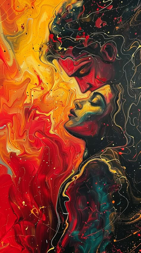 Vibrant strokes reveal two souls entwined, their love displayed in technicolor passion. Couple Aura Art, Art About Love You Cant Have, Divine Union Art, Relationship Paintings, Spiritual Love Art, Souls Entwined, In Love Painting, Connection Art, Manifestation Art