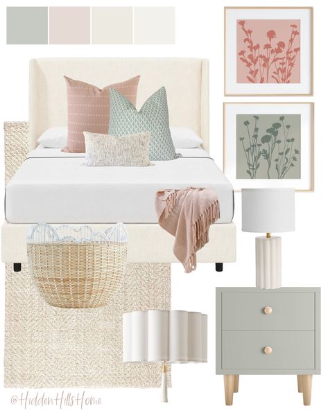 Shop Tilly Upholstered Bed and other curated products on LTK, the easiest way to shop everything from your favorite creators. Girls Green Bedroom Ideas, Girls Bedroom Mood Board, Tilly Upholstered Bed, Girls Bedroom Grey, Green Girls Rooms, Sage Green And Pink, Mood Board Bedroom, Sage Bedroom, Bedroom Mood Board