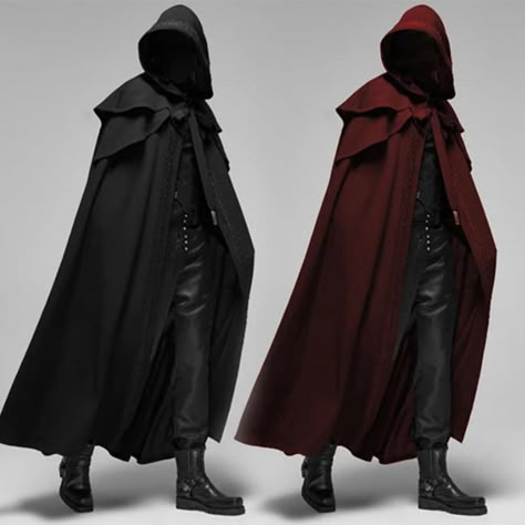 Long Hooded Cloak, Medieval Cloak, Gothic Costume, Black Cloak, Gothic Men, Long Cape, Hooded Cape, Rave Outfit, Trench Coat Men