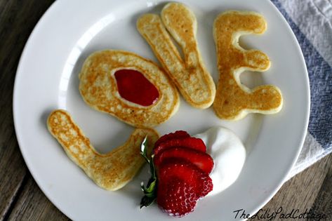 Valentine Pancakes, Unique Pancake Recipes, Lily Pad Cottage, Pancake Ideas, Lilypad Cottage, Cherry Bread, Valentines Breakfast, Fancy Breakfast, Hot Cakes