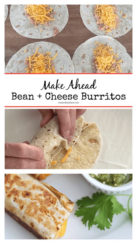 BEAN AND CHEESE BURRITOS in minutes, MEAL PREP, make ahead createdbydiane.com Keto Bean And Cheese Burrito, Cheese Bean Burritos, Freezer Bean And Cheese Burritos, Refried Bean Burritos, Taco Bell Bean Burrito, Steak Taco Seasoning, Bean Burrito Recipe, Burritos Beef, Freezer Burritos