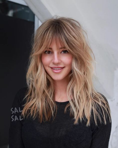 LA Summer Hairstyles 2019 | POPSUGAR Beauty Bangs For Round Face Before And After, Blond Bangs Hairstyles, Long Haircuts With Bangs Curly, Medium Length Hair With Layers And Bangs Long Shag, Choppy Layers For Long Hair With Curtain Bangs, Long Shag Haircut Choppy Layers Curtain Bangs, Women's Razor Haircut, Long Think Haircut, Mid Length Hair With Bangs And Layers Wavy