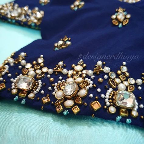 Clip Stone Aari Work Blouse, Yellow Blouse Designs, Designer Blouse Designs, Handwork Designs, Magam Work Designs, Stone Work Blouse, Brocade Blouse Designs, Khatli Work, Zardosi Work