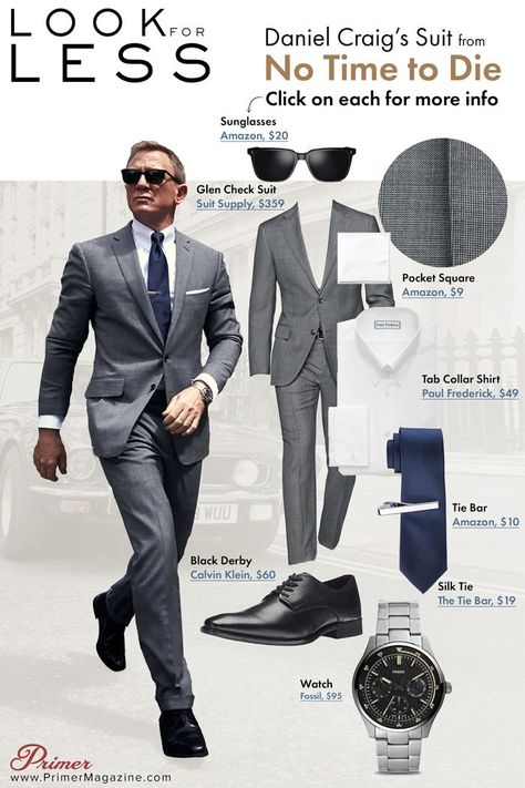 Get James Bond's glen check gray suit look from No Time to Die with these budget-friendly affordable alternatives. Men’s Work Suits, Men’s Suit Styles, Men’s Suit Outfit, Daniel Craig James Bond Style, Mens Suits 2023, Work Suits Men, Business Suits Men, Daniel Craig Suit, Suit Styles For Men