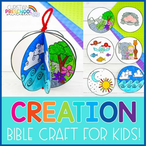 Free Days of Creation Bible PrintablesA huge collection of creation-themed puzzles and games, including file folder learning centers, worksheets, bulletin board displays, bible minibooks and more! Creation Bible Crafts, Globe For Kids, Creation Activities, 7 Days Of Creation, Creation Bible, Christian Preschool, Sunday School Crafts For Kids, Days Of Creation, Preschool Bible