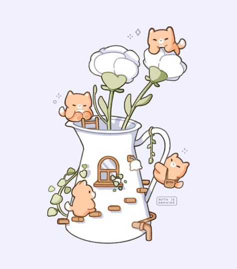 ⊹ Ruth ⊹’s Instagram post: “🌱 flowers ⊹ This illustration was inspired by a flower vase I have here in my studio! ♡ Which little shiba would you like to be? 💕 I…” Kawaii Flower Illustration, Simple Flower Illustration, Kawaii Illustration Art, Flower Vase Illustration, Cute Flower Illustration, Flowers Illustration Art, Flower Drawing Simple, Flower Vase Drawing, Kawaii Magic