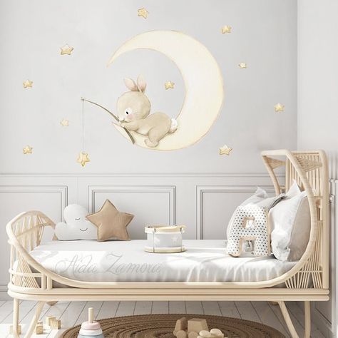 This Wall Decals & Murals item by AidaZamora has 568 favorites from Etsy shoppers. Ships from Spain. Listed on 21 Sep, 2022 Room Wall Paint Ideas, Room Wall Paint, Wall Paint Ideas, Bunny Nursery Art, Boys Wall Decor, Wallpaper Door, Moon Nursery, Bunny Nursery, Room Wall Painting