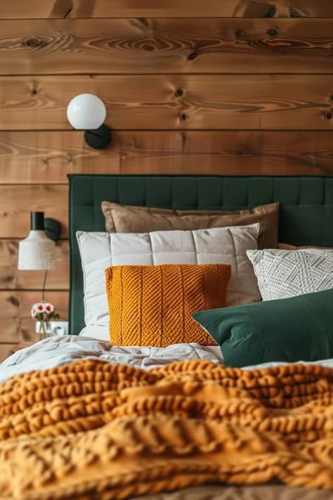 Cozy Cabin Bedroom Ideas for Rustic Retreats Woodsy Cabin Interior, Colorful Cabin Decor, Woodland Inspired Bedroom, Woodland Cabin Interior, Knotty Pine Bedroom Ideas, Boho Cabin Bedroom, Cabin In The Woods Bedroom, Cabin Bedroom Ideas Rustic, Pine Bedroom Ideas