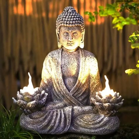 Buddha Statue Statue Light, Zen Buddha Statue, Solar Powered Flashing Led Garden Lights, Zen Meditation Spiritual Indoor Decoration, Zen Buddha Statue For Home And Outdoor Decoration Garden - Temu Buddha Fountain, Hindu Meditation, Buddha Statue Garden, Large Buddha Statue, Meditative Pose, Yoga Garden, Meditating Buddha Statue, Pagoda Lanterns, Sitting Cross Legged