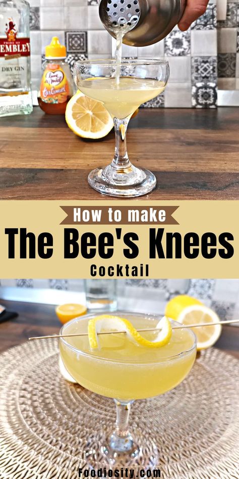 Bees Knees Drink Recipe, Honey Mixed Drinks, Bourbon Bees Knees Cocktail, Queen Bee Cocktail, Bee Sting Cocktail, Bee Knees Cocktail, Bee’s Knees Cocktail, The Bees Knees Cocktail, Bee Themed Cocktails