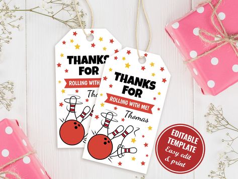 Printable Bowling Party Favors Tag Template, Fun Bowling Thank You Tag, Instant Download, B001 Bowling Party Favors, Fun Bowling, Bowling Birthday, Printable Favor Tags, Bowling Party, Favour Tags Template, Express Gratitude, Party Favor Tags, 6th Birthday Parties