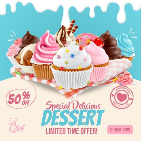 Dessert Poster Design, Cookies Advertising, Cupcake Poster, New Year Cakes, Sweet Post, Donut Banner, Banner Reference, Cream Poster, Ice Cream Poster