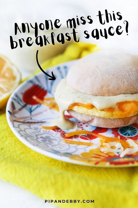 Breakfast sandwich with copycat McDonald's breakfast sauce spilling onto the plate. Breakfast Sauce Mcdonalds, Copycat Breakfast Sauce Mcdonalds, Mcdonald’s Breakfast Sauce Recipe, Copycat Mcdonald’s Breakfast Sauce, Mcdonald’s Secret Breakfast Sauce, Mcdonalds Breakfast Sauce Recipe, Low Carb Mcdonalds, Mcdonald’s Special Sauce, Mcdonalds Breakfast Sauce