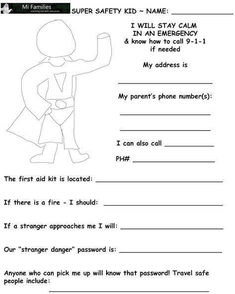 click for more worksheets/printables on health/safety/goals...for your family Safety Worksheets, Seeking Safety, Family Safety, First Aid Kit, Template Ideas, Child Safety, Professional Templates, Health And Safety, Kid Names