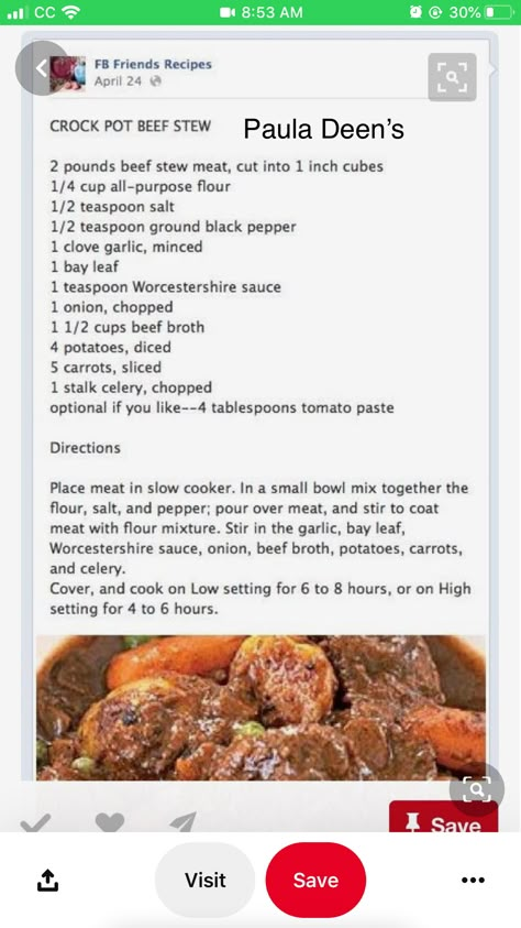 Paula Deen’s Crockpot Beef Stew Beef Stew Crock Pot Recipes Paula Deen, Beef Stew Paula Deen, Paula Deen Crockpot Recipes, Southern Beef Stew Crock Pot Recipes, Fihitias Beef, Easy Beef Stew Recipe Crockpot, Homemade Beef Stew Crockpot, Paula Deen Pot Roast, Beef Stew Crock Pot Recipes Slow Cooker