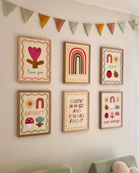 Colourful Baby Nursery, Colourful Kids Bedroom, Kids Room Artwork, Colourful Nursery, Family Prints, Colorful Playroom, Kids Bedroom Walls, Woodland Wall, Baby Handprint