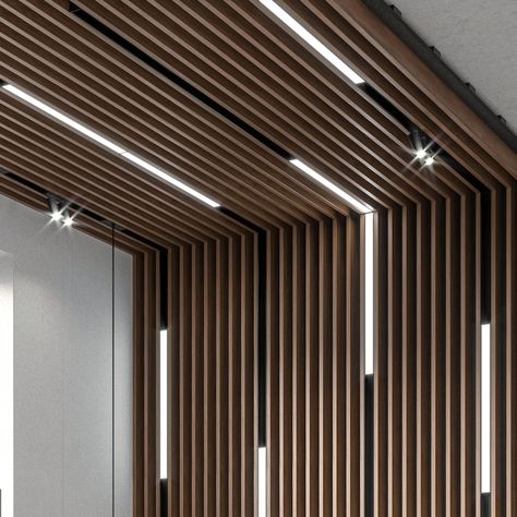 Ceiling Baffles Reception Desk Decor Custom Wood Wall Wood Slat Panel With Lights - Etsy Lighted Wall Panels, Accent Wall To Ceiling, Wood Ceiling Office, Reception Desk Decor, Walnut Slat Wall, Acoustic Ceiling Design, Wood Ceiling Ideas, Wall With Lights, Conference Room Decor