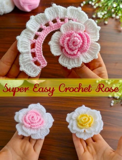 Super Easy Crochet Rose Crochet Rose Pattern, Super Easy Crochet, Crochet Flowers Easy, Crochet Flowers Free Pattern, Crocheted Flowers, Crochet Plant, Crochet Doily Patterns, Crochet Flower Tutorial, Crochet Rose