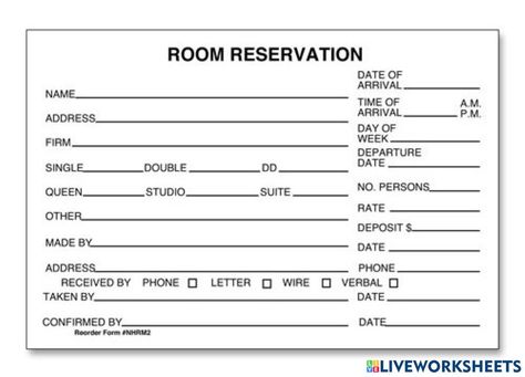 Hotel Reservation Form, Reservation Form, Room Reservation, Hotel Reservation, Hotel Reservations, Online Activities, School Subjects, Online Workouts, English Grammar