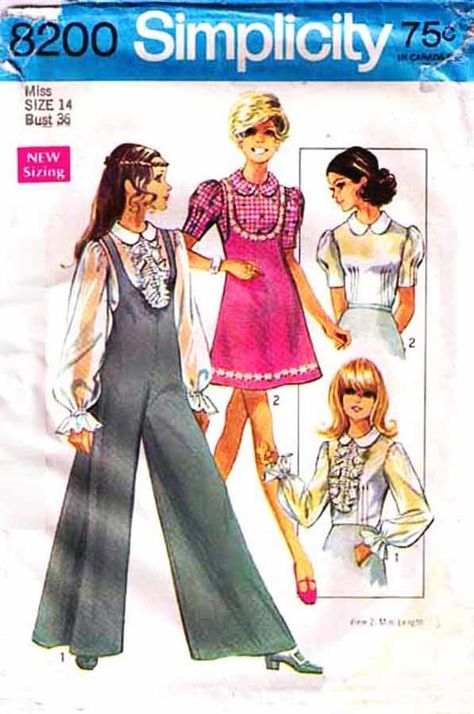 1969 JUMPER, JUMPSUIT & BLOUSE Pattern 8200 60s Jumpsuit, 70s Mode, Jumpsuit Pattern Sewing, Patron Vintage, Vintage Dress Patterns, Jumpsuit Pattern, Blouse Pattern Sewing, Womens Sewing Patterns, Motif Vintage