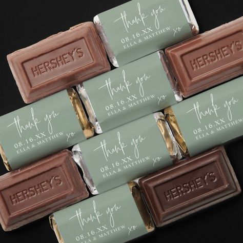 Sage Green Wedding Thank You Chocolate  Hershey's Miniatures Abstract Wedding, Engagement Party Favors, Hershey Miniatures, Wedding Chocolate, Sage Wedding, Elegant Bridal Shower, Sage Green Wedding, Elegant Birthday, Dusty Blue Weddings