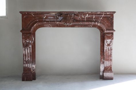 A very nice and atmospheric antique brown/red marble fireplace - 834 Brown Marble Fireplace, Book Matched Marble Fireplace, Red Marble Fireplace, Fireplace Living Rooms, Dark Marble Fireplace Surround, Victorian Marble Fireplace Surround, Antique Marble Fireplace, Antique Fireplace Mantels, Marble Fireplace Mantel