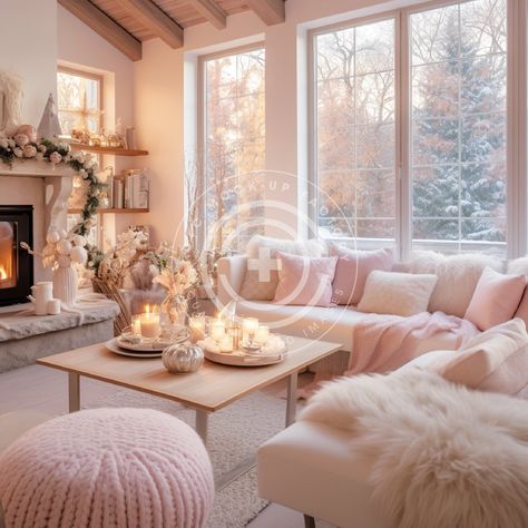 This wonderful pink Christmas Living Room stock image/multi-use mockup photo features a cozy pastel holiday aesthetic & can be used for products or as pastel holiday content for creators.  Vibe: Pink, Pastel, French Country, Cozy, Warm, Country, Classic, Pretty, Cottagecore, Festive, Christmas, Holiday THIS IMAGE IS ALSO AVAILABLE IN THESE BUNDLES: + Our 'Full House' Pink & White Holiday Home Bundle of 72 images:  https://www.etsy.com/listing/1583930995/pink-christmas-mockup-bundle-set-of-72  + Our bundle of 12 Pink & White Holiday Living Rooms here: https://www.etsy.com/listing/1569778062/pink-holiday-mockup-photo-bundle-set-of The perfect vessel to showcase your brand! Our mockups/stock images are simple to use - just add your graphic, make any edits you need for the most realistic aesth Cozy Living Rooms Pink, Cozy Pink Living Room Aesthetic, Pink Home Decor Living Room, Cozy Pink Living Room, Pink And Cream Living Room, Pink Holiday Aesthetic, Pink Christmas Living Room, Cute Pink Living Room, Soft Pink Living Room