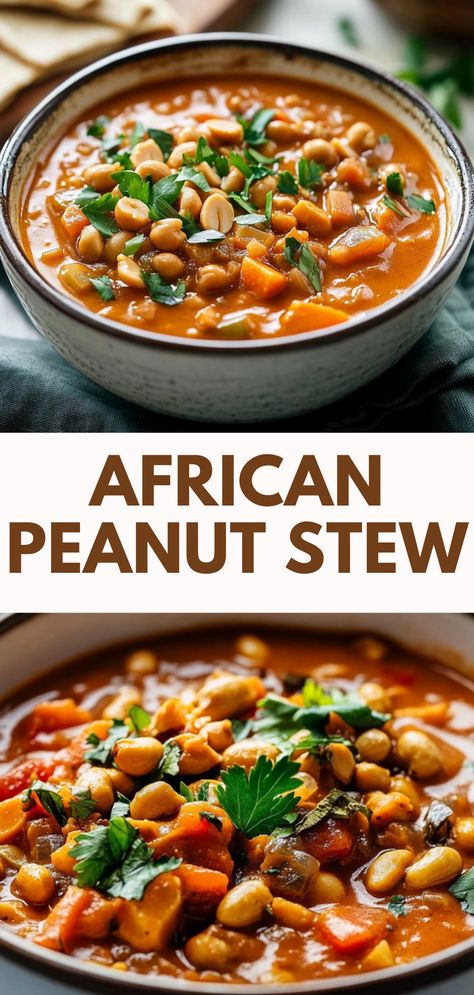 Discover the ultimate comfort food in this Easy Hearty African Peanut Stew! Packed with vibrant vegetables, creamy peanut butter, and hearty spices, this stew is a feast for both the eyes and the palate. Perfect for busy weeknights, it's a one-pot wonder that comes together effortlessly. Enjoy it on its own or with your favorite side. Save this pin to make your weeknight meals stress-free and satisfying! African Peanut Stew, Peanut Stew, One Pot Wonders, Ultimate Comfort Food, Creamy Peanut Butter, Family Dinners, Weeknight Meals, One Pot, Family Dinner