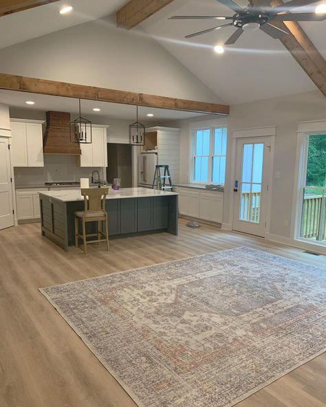 Open Floor Kitchen Dining Living Room, Cozy New Build, Kitchen Layout Blueprints, Open Plan Kitchen Living Room Floorplan, New Build Farmhouse, Small Open Floor Plan Layout, House Designs Interiors, Barn Dominium Houses, Open Floor Plan Kitchen Dining