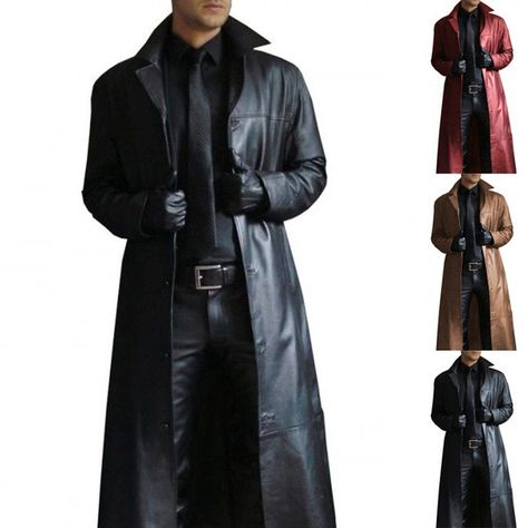 Men's Trench Coat, Long Leather Coat, Graduation Outfits, Mens Winter Coat, Leather Trench, Long Trench Coat, Retro Mode, Summer Concert, Outerwear Outfit