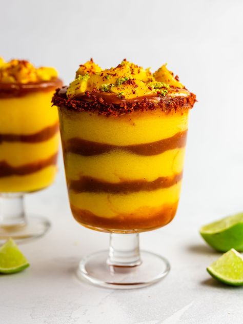 Mexican Mangonada, Mangonada Recipe, Mango Sorbet Recipe, Tajin Seasoning, Dairy Free Dinners, Vegan Sorbet, Chamoy Sauce, Sorbet Is, Sorbet Recipe