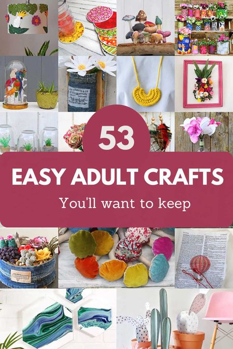 Crafting is for grown-ups too. It's good for the soul and has proven to spark joy. Here are 53 easy adult crafts ideas to get you started. Not only are you going to want to try these crafts but you'll want to keep what you have made for many years to come. Work Crafts Ideas, Art Activities For Seniors, Art And Craft Workshop Ideas, Crafts To Do With Seniors, Easy January Crafts For Adults, Simple Group Crafts For Women, Simple Spring Crafts For Adults, Friendship Crafts For Adults, Senior Center Activities Easy Crafts