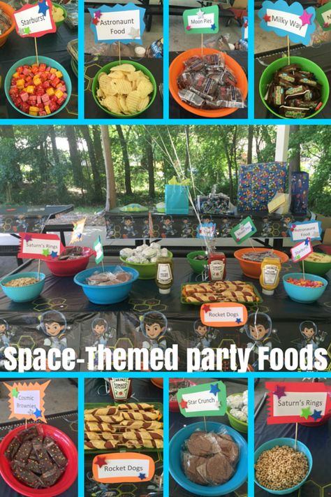 Astronaut Food Party, Solar System Snacks, Solar System Food Ideas, Rocket Themed Food, Space Themed Snacks For Birthday Party, Astronaut Snacks, Food For Space Theme Party, Solar System Party Ideas, Space Theme Candy Table