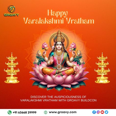 🌸 Happy Varamahalakshmi Festival! 🌸 On this auspicious day, may Goddess Lakshmi bless your home with health, wealth, and prosperity. As we celebrate the divine grace of Varamahalakshmi, let’s cherish the abundance and joy she brings into our lives. Wishing you and your family a day filled with love, blessings, and endless happiness! #Varamahalakshmi #FestivalOfProsperity #Blessings #GroavyBuildcon #FestiveJoy #festivalseason Laxmipoojan Wishes, Lakshmipujan Wishes, Varalakshmi Wishes, Varamahalakshmi Wishes Images, Varalakshmi Vratham Wishes, Happy Varamahalakshmi, Love Blessings, Wealth And Prosperity, Divine Grace