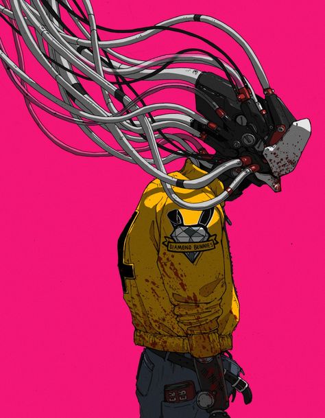 Cable-Bot. Cyberpunk Male, Art Cyberpunk, Neon Noir, Seni 2d, New Retro Wave, Cyberpunk Aesthetic, Soyut Sanat Tabloları, Arte Cyberpunk, Cyberpunk Fashion