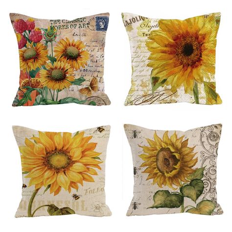 Sprucing Up Outdoor Areas For Late Summer Sunflower Cushion, Sunflower Throw Pillows, Pillow Case Bed, Sunflower Pillow, Hiasan Bilik Tidur, Vintage Floral Design, Vintage Throw Pillows, Decorative Pillows Couch, Burlap Pillows