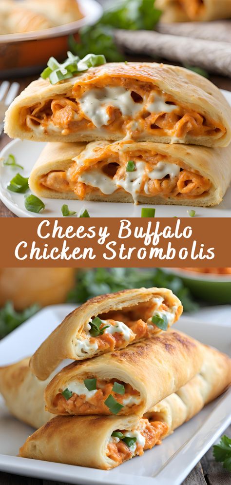 Cheesy Buffalo Chicken Strombolis | Cheff Recipes Buffalo Chicken Cupcakes, Buffalo Chicken Filling, Buffalo Chicken Stuffed Bread, Buffalo Chicken Calzone Recipe, Stromboli Recipe With Pizza Dough, Recipes With Buffalo Chicken, Stromboli Filling Ideas, Buffalo Chicken Stromboli Recipe, Game Night Dinner Ideas