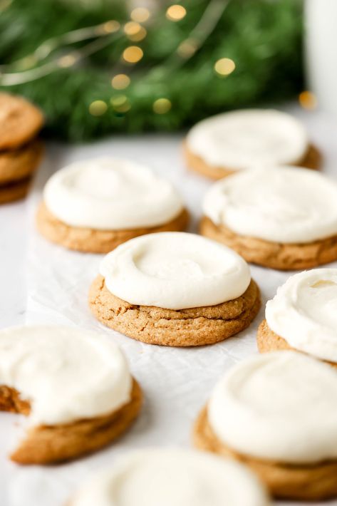 Chewy Gingerbread Cookies | Sturbridge Bakery Sturbridge Bakery, Icing For Gingerbread Cookies, Gingerbread Bundt Cake, Gingerbread Icing, Chewy Gingerbread Cookies, Soft Gingerbread Cookies, Frozen Cookie Dough, Festive Cookies, Cookie Spread