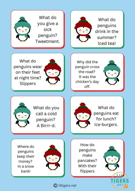 Penguin Jokes, Flip Flop Quotes, Hello January Quotes, Winter Jokes, Ladybug Quotes, Hello February Quotes, Kids Lunch Box Notes, Free Printables For Kids, Games For Moms