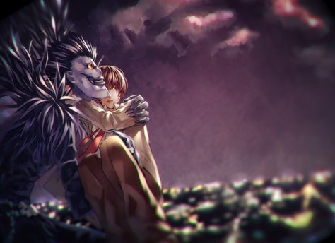 Light - Ryuk Light Yagami X Ryuk, Art Introduction Page, Light X Ryuk, Ryuk And Light, Note Fanart, Animated Clothes, Deat Note, Nate River, Light Yagami