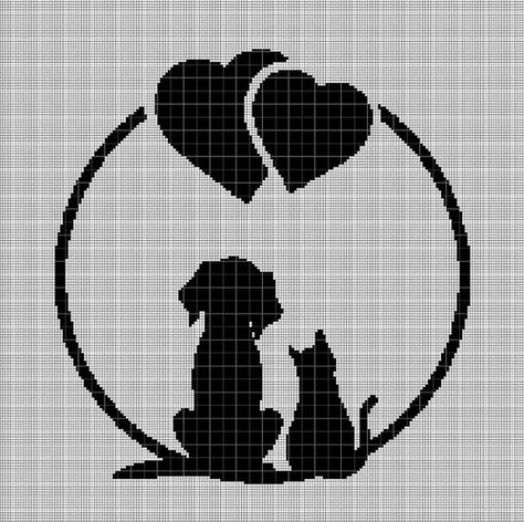 Black Cat Cross Stitch, Cross Stitch Silhouette, Love Silhouette, Dmc Cross Stitch, Graph Crochet, Cat Cross Stitch Pattern, Cat Cross Stitch, Dog Silhouette, Cross Stitch Animals