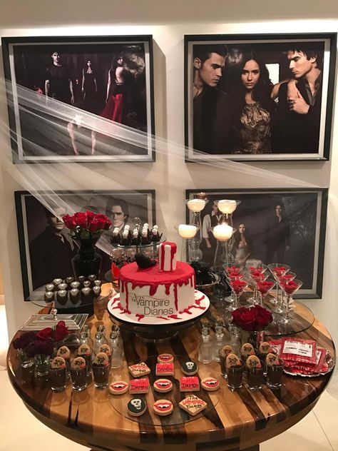 Vampire Diaries Party Food, Tvd Themed Birthday Party, The Originals Birthday Theme, The Vampire Diaries Themed Party, Gothic 18th Birthday, Tvd Themed Party, The Vampire Diaries Birthday Cakes, Tvd Birthday Party, Vampire Diaries Birthday Theme