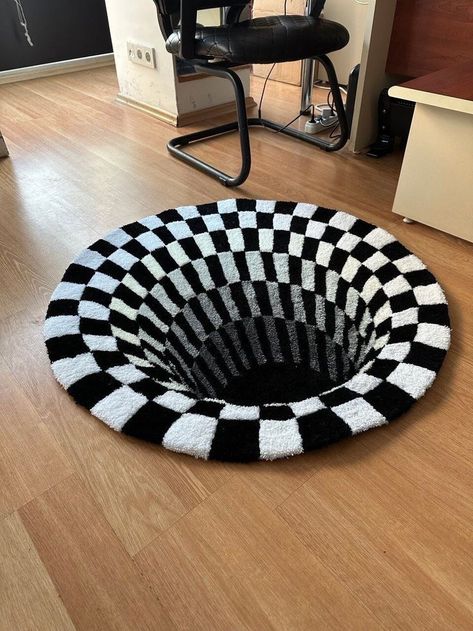 Black And White Illusions, Tufting Rug, Tufting Ideas, Tufting Diy, Tufted Carpet, Rug Tufted, Weird Furniture, Rug Tufting, Funky Rugs