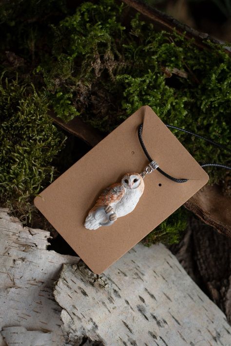 magic necklace.  barn owl amulet is made of polymer clay.  in her paws she holds a crescent moon.  I made this pendant out of polymer clay.  Completely original work made by me.  Owl covered with paints and protective varnish The product must not be washed in a washing machine.  Decoration should not be given to small children and animals.  delivery time to USA takes from 7 days to 25 parcel to Canada is not tracked. Sending a parcel to Canada takes from 2 weeks to a month. Delivery within Europ Barn Owl Necklace, Polymer Clay Owl, Magic Necklace, Jewelry Magic, Clay Owl, Clay Birds, Clay Keychain, Elven Jewelry, Owl Necklace