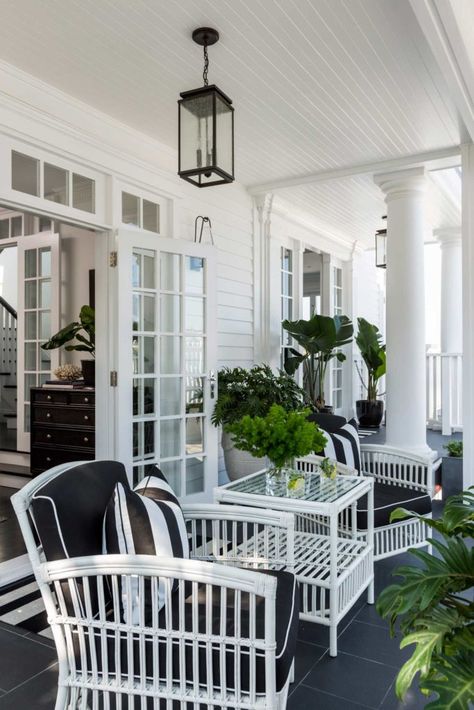 See more of this beautiful Hampton's style home here. Hamptons Entry, Hampton Style House, Hamptons Interior Design, Hampton Homes, Hampton Style Home, Outdoor Restaurant Patio, Hamptons Interior, Hamptons Beach House, Hamptons Style Homes