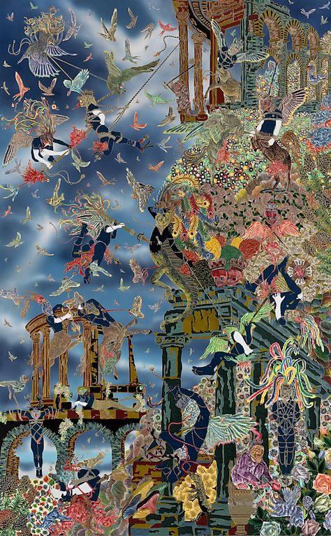 Raqib Shaw: Absence of God VIII,  2008, Acrylic, glitter, enamel, rhinestones on board, 96 x 60 in. Raqib Shaw, Modern Indian Art, Artist Film, Indian Arts And Crafts, Gallery Of Modern Art, Los Angeles Art, Digital Museum, Indian Artist, Arts And Crafts Movement