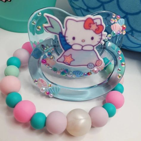 Decorated Pacifiers, Adult Pacifier Deco, Deco Pacifier, Hello Kitty Mermaid, Kitty Mermaid, Pet Regression, Bling Pacifier, Childish Behavior, Adult Pacifier