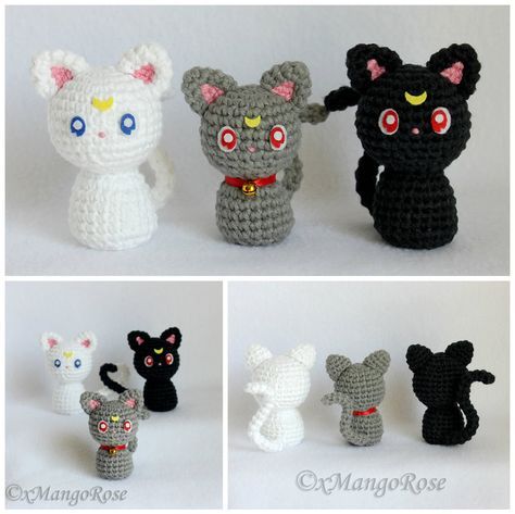 Sailor Moon Cats - Luna Artemis and Diana by xMangoRose.deviantart.com on @DeviantArt Sailor Moon Cats, Luna Artemis, Sailor Moon Cat, Luna And Artemis, Geek Crafts, Pola Amigurumi, Crochet Vintage, Kawaii Crochet, Doll Crochet