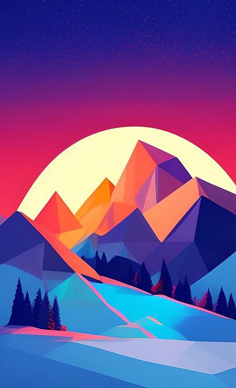 Art Deco Mountains, Mountain Geometric Art, Pop Art Mountains, Graphic Mountain Art, Geometric Landscape Art, Mountain Abstract Art, Geometric Landscape Design, Geometric Mountain Art, Sunset Mountain Painting