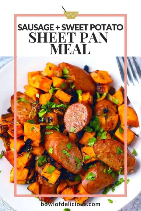 Sausage Sweet Potato Recipes, Sausage And Sweet Potato, Turkey Sausage Recipes, Sheet Pan Sausage, Pan Sausage, Sweet Potato Oven, Sweet Potato Dinner, Fall Eats, Sweet Potato Bowls